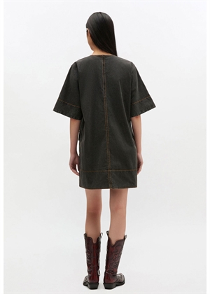 Washed stretch cotton boxy kimono mini kjole Black W0793 Ganni
